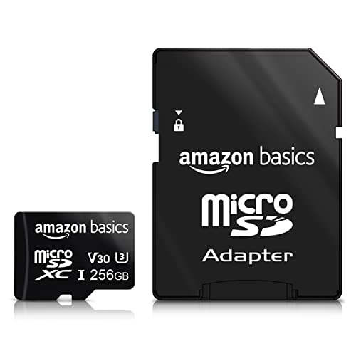 Amazon Basics - 256GB microSDXC Memory Card with Full Size Adapter, A2, U3, read speed up to 100 MB/s