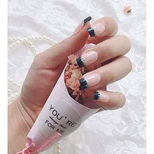 Load image into Gallery viewer, YUNAI French Fake Nail Nude Nails with Black and Glitter Top Artificail Nails for Daily Wear Medium-Long Size Nails
