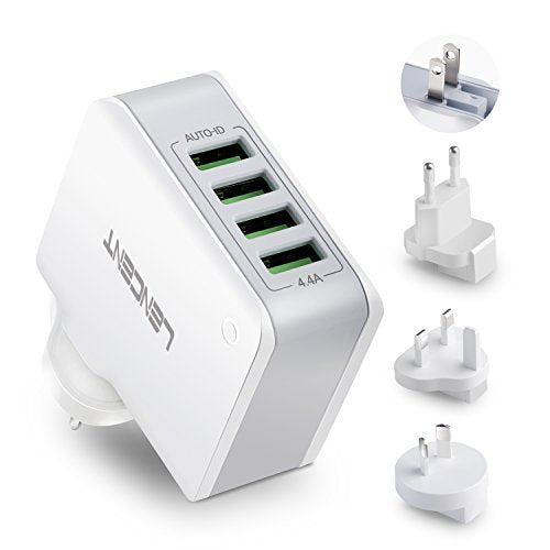 LENCENT USB Charger Plug, 4-Port USB Universal Travel Adaptor Plug, 22W/5V 4.4A Wall Charger with UK/USA/EU/AUS Worldwide Travel Charger Adapter for iPhone, iPad, Android, Tablets and More