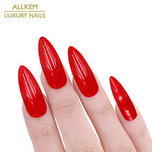 Load image into Gallery viewer, ALLKEM Hot Red Long Stiletto 24 pcs full cover fake nails - Press on False nail Tips, 10 sizes Full Coverage
