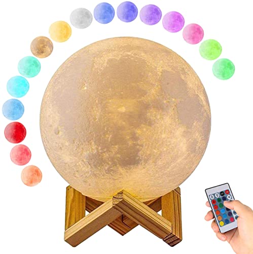 Moon Lamp, Xndryan 15CM 3D Printed Full Moon Lamp Moon Night Light with Touch & Remote Control, 16 Colors & 4 Levels Brightness LED Mood Lamp Moon Lights for Bedroom, Ideal Gifts for Her, Kids
