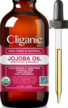 Load image into Gallery viewer, Certified Organic Jojoba Oil 120ml | 100% Pure Natural Cold Pressed Unrefined, Hexane Free Carrier Oil | for Hair Face &amp; Nails | Cliganic 90 Days Warranty
