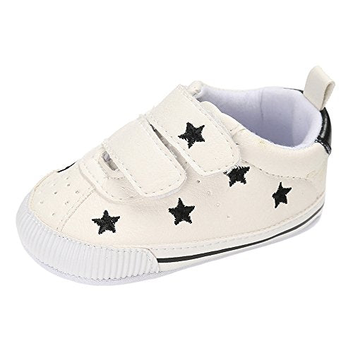 Matt Keely Baby Boys Girls Soft Sole Sneakers Infant PU Leather Shoes Prewalkers 0-6 Months, 0-6 Months, Black Star