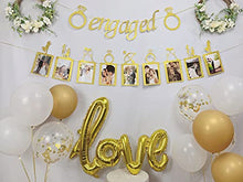 Load image into Gallery viewer, Engagement Wedding Decorations,Gold Engaged Banner, Photo Banner and Set of 12+5 Balloons for Engagement/Wedding Party
