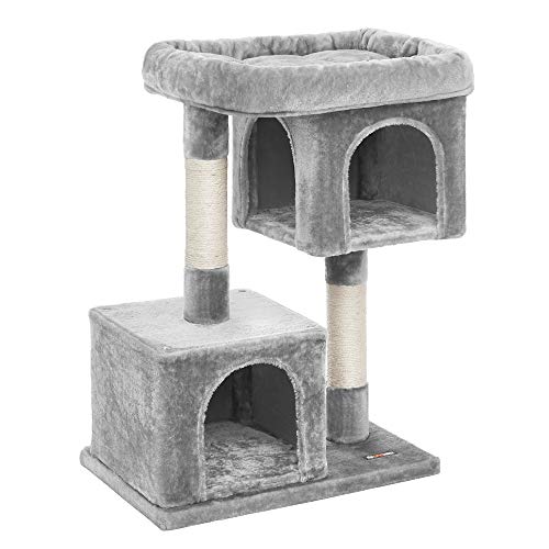 FEANDREA Cat Tree, Compact Cat Condo with 2 Caves, Light Grey PCT61W