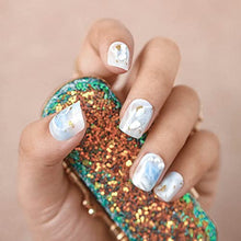 Load image into Gallery viewer, Sethexy Short Square Fake Nails Blue False Nails White Stick on Nails Glossy Nails with Glue 24Pcs Acrylic Art Press-on Nail Tips for Women and Girls
