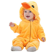 Load image into Gallery viewer, MICHLEY Hooded Baby Girl Romper Winter and Autumn Flannel Jumpsuits Animal Cosplay Infant Toddler Costume yazi, Duck, Size 100 (age: 19-24months)

