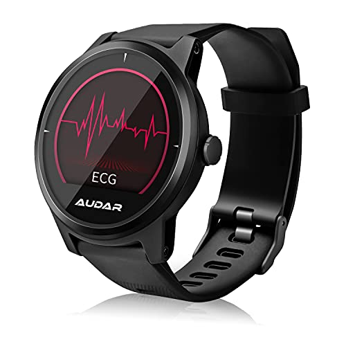Smart Watch ECG Unisex – Audar E1 – Fitness Tracker with Heart Rate, Blood Pressure, Sleep Monitor, IP67 Waterproof, Large screen, Text & Call, Compatible with Android Iphone, for Men & Women - Black