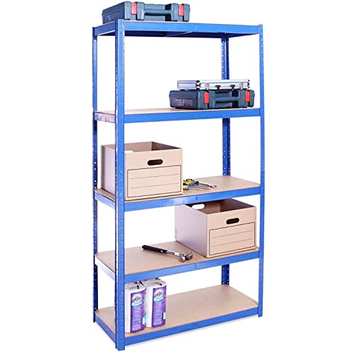 Garage Shelving Units: 180cm x 90cm x 40cm | Heavy Duty Racking Shelves for Storage - 1 Bay, Blue 5 Tier (175KG Per Shelf), 875KG Capacity | For Workshop, Shed, Office | 5 Year Warranty