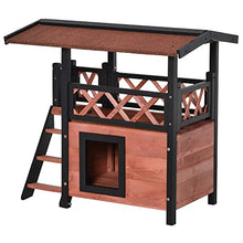 Load image into Gallery viewer, PawHut Wooden Cat House Outdoor Luxury Room Weatherproof Shelter with Balcony and Stair Puppy Garden Large Kennel Brown
