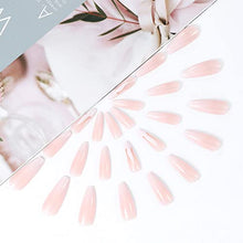 Load image into Gallery viewer, Handcess Coffin Glossy False Nail Long Ballerina Press on Nails Pink Gradient Acrylic Art Full Cover Fake Nails Flame Stick on Nail for Women and Girls(24Pcs)
