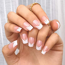 Load image into Gallery viewer, Sethexy Short Square Fake Nails French Ballerina Rhinestone False Nails Glossy Stick on Nails 24Pcs Acrylic Art Press on Nail Tips for Women and Girls
