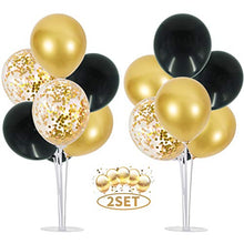Load image into Gallery viewer, 2 Set Table Balloons Stand Kit Ballon Column Stand Balloons Tree Include 16Pcs Black Gold Latex Confetti Balloons for Birthday, Baby Shower, Wedding, Graduation, Party Decorations
