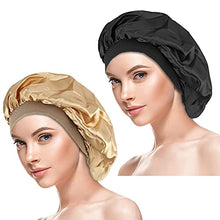 Load image into Gallery viewer, Large Satin Bonnet, KissDate 2Pack Big Silk Bonnet Sleep Cap with Elastic Soft Band, Night Sleeping Cap Silk Hair Bonnet for Woman Girl Long Black Curly Hair

