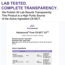Load image into Gallery viewer, Premium Pure C8 MCT Oil | 3X Ketone Boost Versus Other MCTs | Supports Keto &amp; Fasting | 100% Coconut Sourced | Vegan Safe &amp; Gluten Free | Lab Tested High Purity Source of C8 MCT | 500ml Ketosource®
