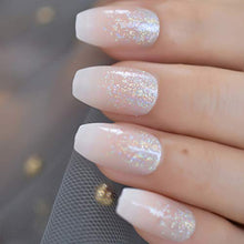 Load image into Gallery viewer, EchiQ Holo Glitter Pink Nude French Ballerina Coffin False Nails Gradient Natural Press on Fake Nails Tips Daily Office Finger Wear
