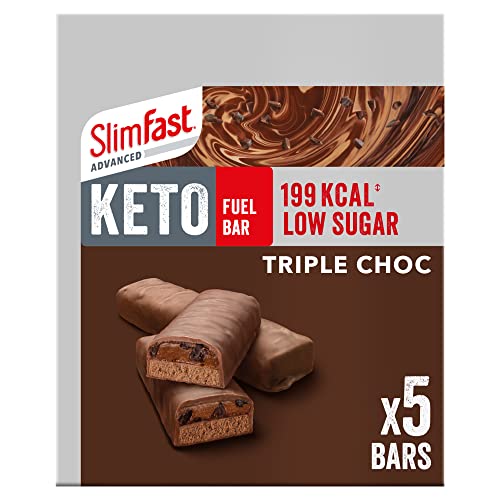 SlimFast Advanced Keto Fuel Bar, Low Sugar Bar for Keto Lifestyle with Chocolate Coating, Triple Chocolate, 5 x 46g Multipack