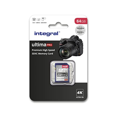 Integral 64GB SD Card 4K Ultra-HD Video High Speed SDXC V30 UHS-I U3 Class 10 Memory Card up to 100MB/s, Color May Vary