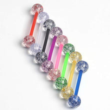 Load image into Gallery viewer, CrazyPiercing 8Pair Flexible Glitter Acrylic Tongue Ring Retainer or Nipple Ring 14G Bar Length 16mm Multicolor
