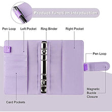Load image into Gallery viewer, A6 Binder,PU Leather Budget Binder with Cash Envelopes,Budgeting Binder Planner with 8 Pcs Binder Pockets,12 pcs Expense Budget Sheets for Cash, Budget Binder for Saving Money(Purple)

