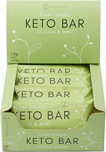 Keto Hana Cocoa & Mint Bar Keto Diet Vegan Grain Free Dairy Free Plant Based No Refined Sugars Gluten Free 1.6g Net Carbs - 40g a bar, 12 in a Box
