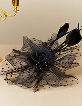 Load image into Gallery viewer, ArtiDeco Mesh Feather Fascinator Flower Hair Clip Fascinators Hat Bridal Headpiece 1920s Flapper Accessories (Black)(Size: Diameter of the floral: 7inch/17.8cm.)
