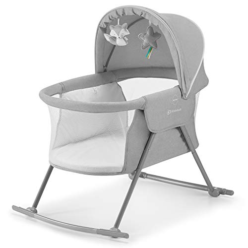 Kinderkraft Baby Crib 3 in 1 LOVI, Cradle, Travel Cot, Rocker, Easy Folding and Unfolding, Adjustable Canopy, with Accessories, Mattress Cover, Included Toys, Transport Bag, for Newborn, 0-9 kg, Gray