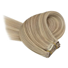 Load image into Gallery viewer, YoungSee Blonde Hair Extensions Clip in Human Hair 20 Inch Clip in Hair Extensions Real Human Hair Ash Blonde Highlight Blonde with Golden Blonde Clip in Human Hair Extensions 7pcs 100g
