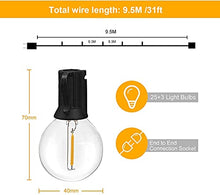 Load image into Gallery viewer, Qxmcov Outdoor String Lights, 9.5m/31ft G40 LED Festoon Lights Outdoor/Indoor (25+3 Bulbs) Garden Lights Waterproof, Christmas Lights for Garden Party Wedding Home Christmas Decorations
