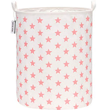 Load image into Gallery viewer, Sea Team 19.7 Inch Large Sized Waterproof Coating Ramie Cotton Fabric Folding Laundry Hamper Bucket Cylindric Burlap Canvas Storage Basket with Stylish Pink Star Design
