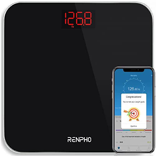 RENPHO Bluetooth BMI Bathroom Scales, Digital Body Weight Scale with High Precision Sensors and Smartphone App - Black