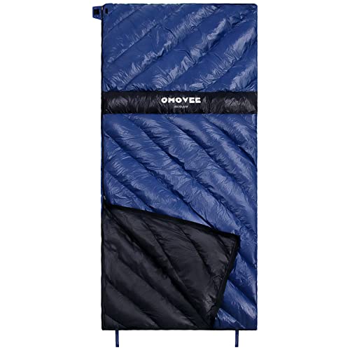 OMOVEE Goose Down Sleeping Bag, Ultra Light Waterproof Blanket Cozy and Warm, 3 Seasons for Adults Kids Boys Girls Great for Indoor&Outdoor Camping, Traveling with Compression Bag- Blue