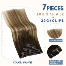 Load image into Gallery viewer, YoungSee Human Hair Extensions Clip in Balayage 18 Inch Clip in Hair Extensions Real Human Hair Brown 7pcs 100g Balayage Dark Brown to Brown with Blonde Clip in Extensions Remy Human Hair
