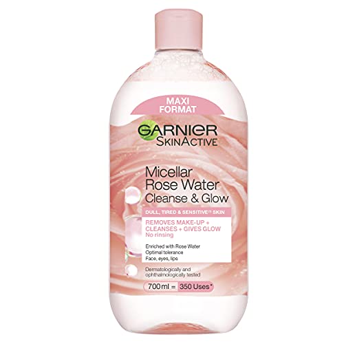 Garnier Micellar Rose Cleansing Water For Dull Skin 700ml, Glow Boosting Cleanser & Makeup Remover, Recognised By The British Skin Foundation, Use With Reusable Micellar Eco Pads