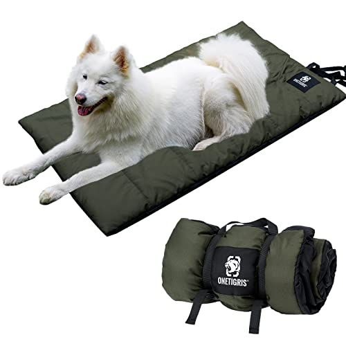 OneTigris Dog Bed Travel Large, Portable Dog Bed Camping Dog Bed for Washable Durable Oxford Portable Dog Sleeping Mats for Car Crate Sofa also For Indoor Outdoor Camping Travel Green (3.6ft*2.2ft)