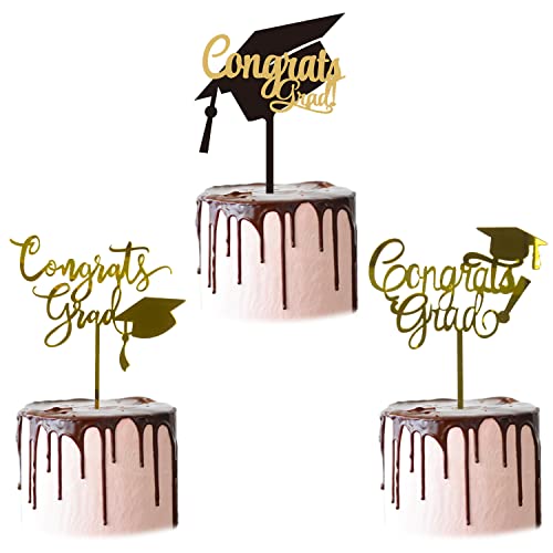 CHEERYMAGIC 3 Pcs Graduation Cake Toppers Set Acrylic Happy Graduation Cake topper 3 Big Graduation Party Decorations A2BYDGZS (A)