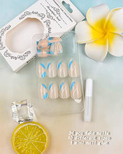 Load image into Gallery viewer, JUSTOTRY 24 Pcs Almond Press on Nails Short with Designs,Short Acrylic Fake Nails,Blue Swirl Glue on Nails,Artificial Short False Nails Ballerina Stick on Nails for Women Nails Art Decoration
