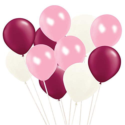 GrassVillage 100 Pieces 12 Inches White & Pink & Baby Pink Balloons, Three Colours, Premium Quality High Grade Party Latex Balloons for Carnival, Festivals, New Year Supplies & Baby Showers