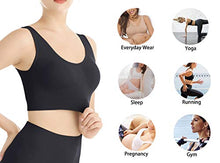 Load image into Gallery viewer, Lemef 3-Pack Seamless Sports Bra Wirefree Yoga Bra with Removable Pads for Women (Medium, Black&amp;White&amp;Nude)
