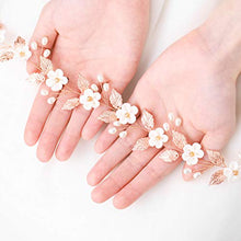 Load image into Gallery viewer, Unicra Bride Wedding Hair Vine Flower Headband Pearl Headpiece Bridal Hair Accessories for Women (Rose Gold)
