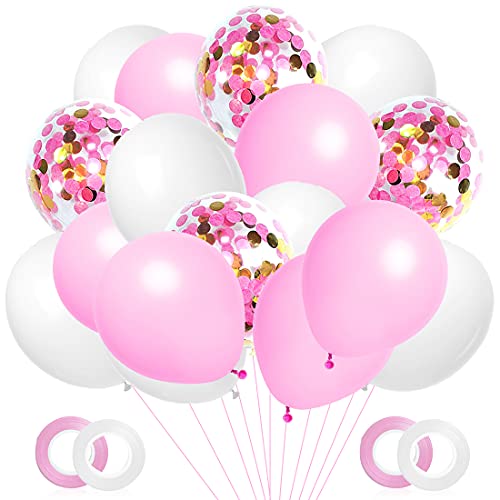 60 Pieces Pink Balloons, Pale Pink Confetti Balloon, Pink and White Latex Helium Balloons 12 Inch for Girl's Birthday & Christening, Baby Shower, Disney Princess, Wedding Party Decorations