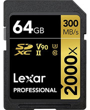 Load image into Gallery viewer, Lexar Professional 2000x 64GB SDXC UHS-II Card, Up To 300MB/s Read, for DSLR, Cinema-Quality Video Cameras (LSD2000064G-BNNAG)
