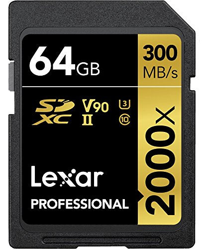Lexar Professional 2000x 64GB SDXC UHS-II Card, Up To 300MB/s Read, for DSLR, Cinema-Quality Video Cameras (LSD2000064G-BNNAG)