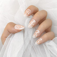 Load image into Gallery viewer, Sethexy Ballerina Abstract False Nails French Fake Nails Line Art Stick on Nails Pink Acrylic Full Cover Press on Nails 24pcs for Women and Girls
