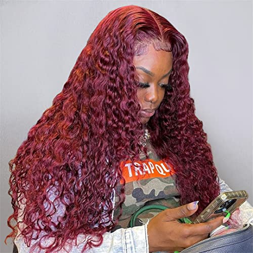 Burgundy Lace Front Wig 4X4 Deep Wave Frontal Wig Brazilian Closure Wigs For Women Human Hair Human Hair Wigs Preplucked 24inch