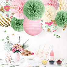 Load image into Gallery viewer, NICROLANDEE Butterfly Party Decorations -12PCS Green Pink Blooms Tissue Pom Poms Paper Lantern 3D Gold Confetti 50G for Garden Birthday Party, Fairy Party, Wedding, Baby Shower, Holiday, Home Decor
