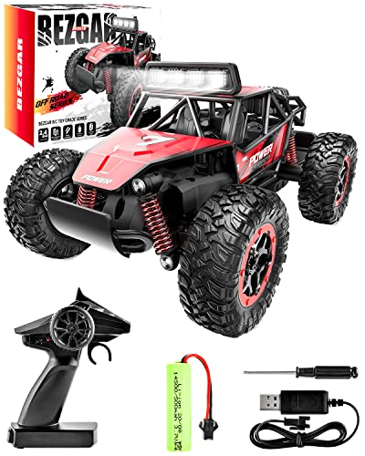 BEZGAR 17S Toy Grade 1:20 Scale Remote Control Car, 2WD High Speed 20 Km/h All Terrains Electric Toy Off Road RC Monster Vehicle Truck Crawler with Rechargeable Battery for Boys Girls Kids and Adults