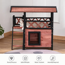Load image into Gallery viewer, PawHut Wooden Cat House Outdoor Luxury Room Weatherproof Shelter with Balcony and Stair Puppy Garden Large Kennel Brown
