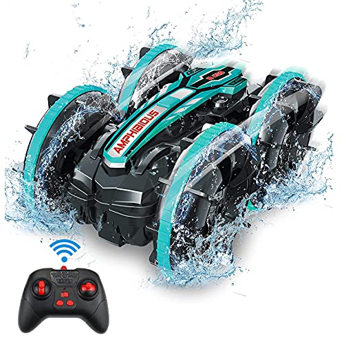 Sheeliy Amphibious Remote Control Car for Kids, 4WD RC Waterproof Stunt Car Vehicle 2.4 GHz 360° Rotating for Boys Girls Driving on Water & Land, Gift for Birthday