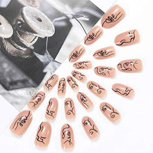 Load image into Gallery viewer, Brishow Coffin False Nails Short Fake Nails Line Art Press on Nails Ballerina Acrylic Full Cover Stick on Nails 24pcs for Women and Girls
